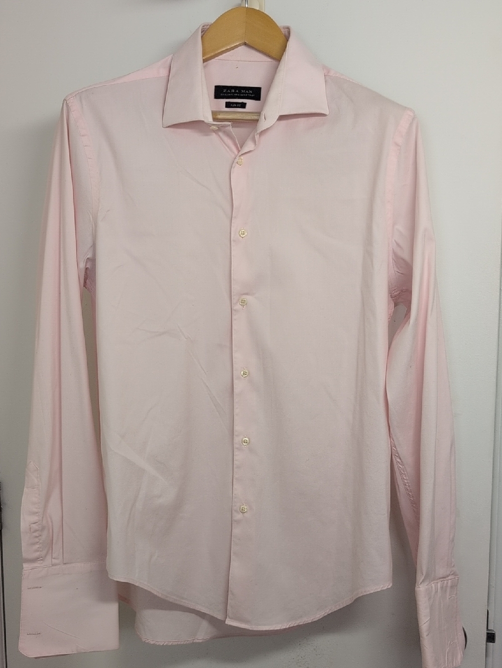 ZARA MAN Slim Fit Light Pink Dress Shirt Size XL Button Up Cotton Shirt